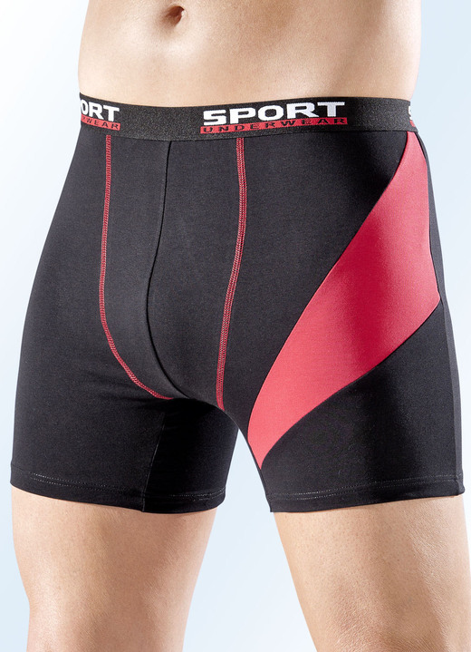 Pants & boxershorts - Set van vier pants, effen met inzet en contrasterende naden, in Größe 004 bis 008, in Farbe 2 X ZWART-ROOD, 2 X NAVY-ROOD