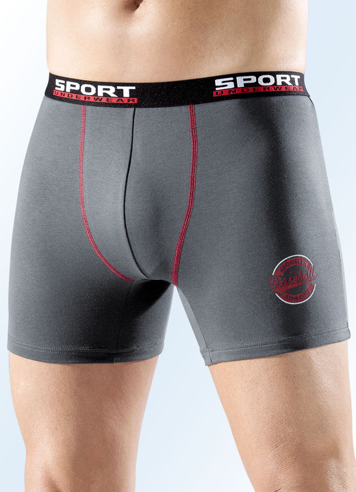 Pants & boxershorts - Verpakking met vier boxershorts, effen, met print, in Größe 007 bis 008, in Farbe 2 X GRIJS-ROOD, 2 X ZWART-ROOD