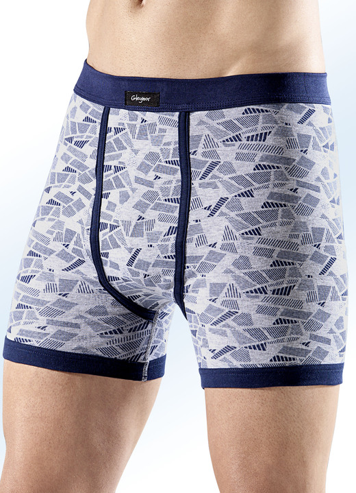 Slips & Unterhosen - Fünferpack Unterhosen, allover dessiniert, in Größe 005 bis 011, in Farbe 3X GRAU MELIERT-MARINE, 2X GRAU MELIERT-SCHWARZ