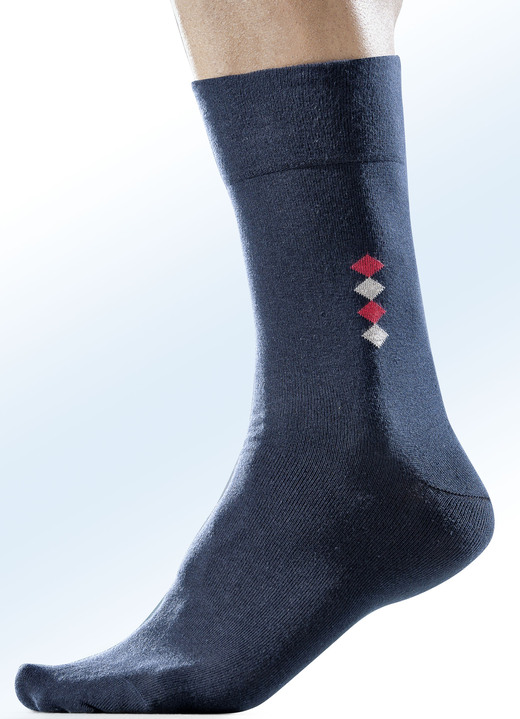 Kousen - Set van vijf paar sokken met van hand gekettelde tenen en drukvrij boord, in Größe 001 (Schoenmaat 39-42) bis 003 (schoenmaat 47-50), in Farbe 3 X MARINE, 2 X LICHTGRIJS Ansicht 1