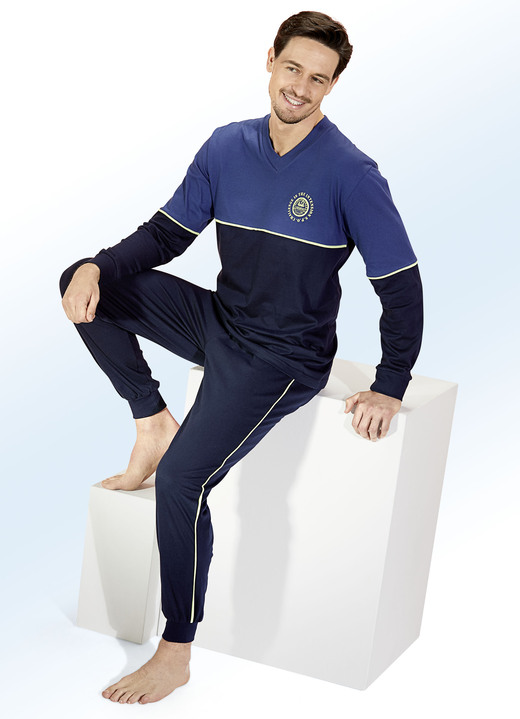 - Pyjama met V-hals en print, in Größe 050 bis 062, in Farbe MARINEBLAUW