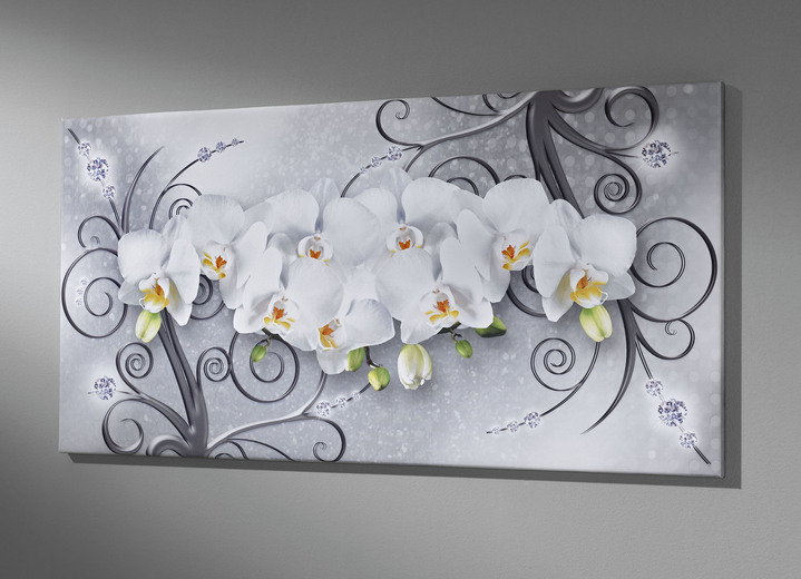 Bloemen - Schilderij met de titel orchideeën, in Farbe WIT-ZILVER Ansicht 1