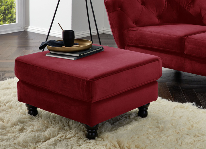 Gestoffeerde meubels - Klassiek sierlijk bankstel met stabiel houten onderstel., in Farbe BORDEAUX, in Ausführung Kruk Ansicht 1