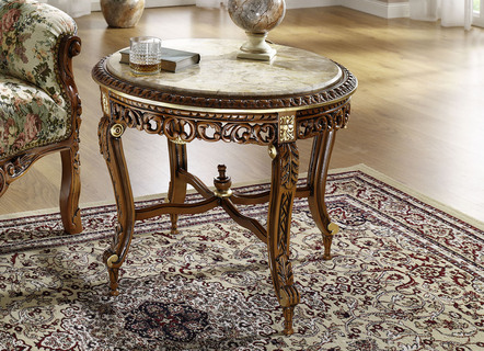 Salontafel met echt marmeren tafelblad en bladgoudcoating