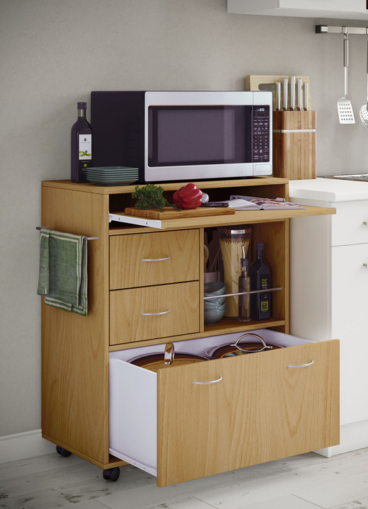 Keukenmeubels - Keukentrolley met uitschuifbaar werkblad, in Farbe BEUKEN Ansicht 1