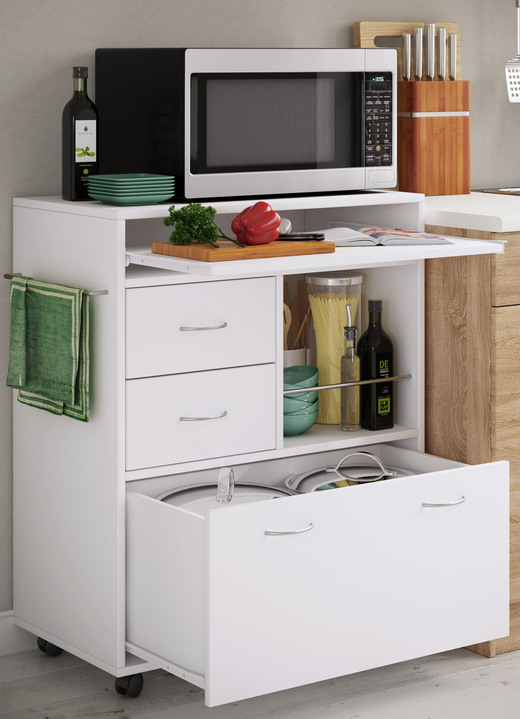 Keukenmeubels - Keukentrolley met uitschuifbaar werkblad, in Farbe WIT Ansicht 1