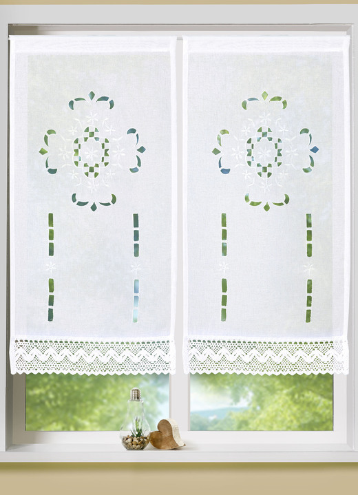 Klassiek - Vitrage voor vensters en deuren met roedegoot, in Größe 309 (Valletje, H80 x B40 cm) bis 349 (deurgordijn, H 180 x B 90 cm), in Farbe WIT Ansicht 1