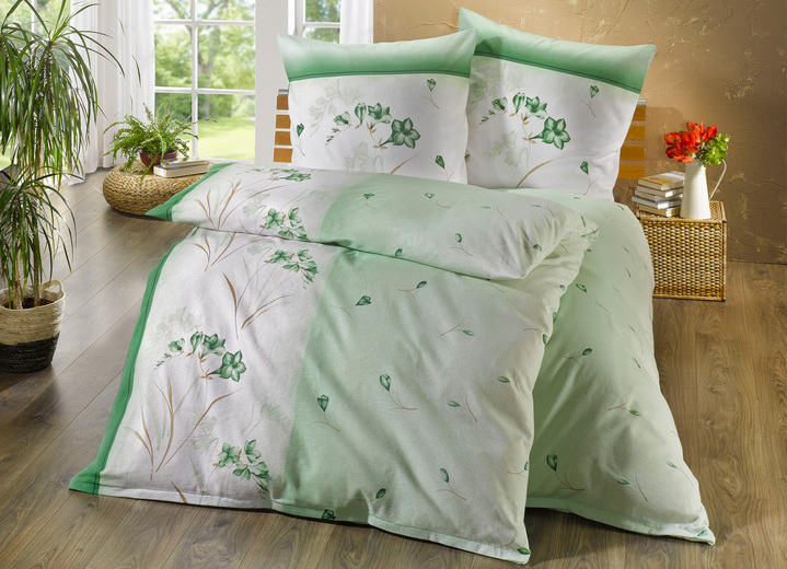 Beddengoed - Gemakkelijk te strijken DOBNIG beddengoedset met rits, in Größe 111 (40/80 cm + 135/200 cm) bis 412 (voordeelset, 4-delig), in Farbe GROEN Ansicht 1