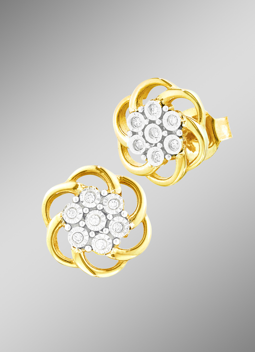 Ohrschmuck - Ohrstecker mit Blumen-Design in Bicolor, in Farbe