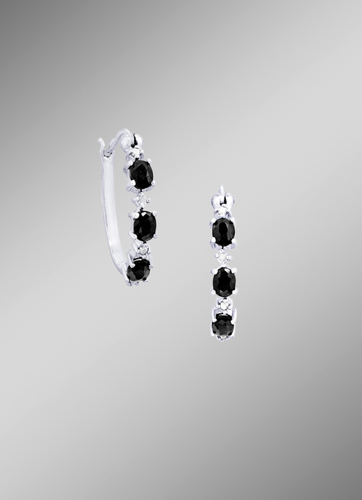 Oorbellen - Creolen met echte zwarte saffieren en diamanten, in Farbe