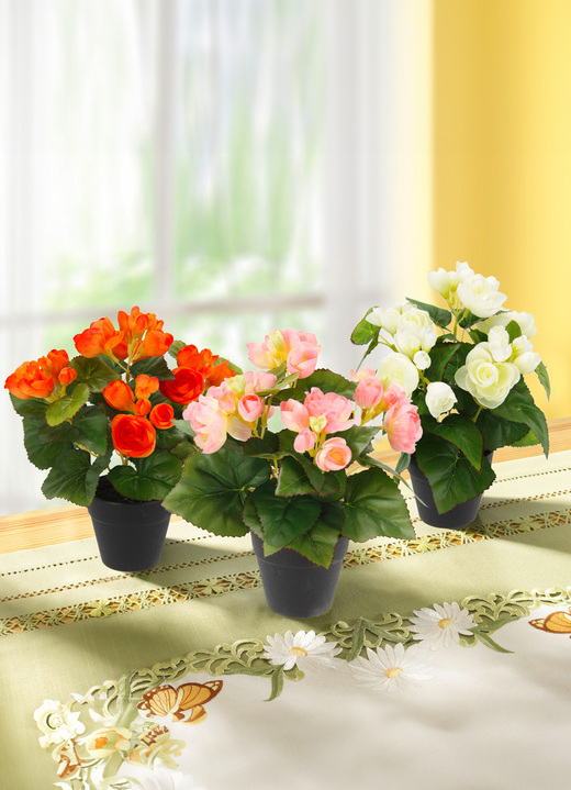 Kunst- & textielplanten - Begonia struik in pot, set van 3, in Farbe ORANJE-ROZE CRÈME Ansicht 1