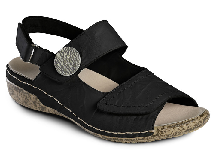Sandalen & slippers - Rieker sandaal met opvallende metalen sieraden, in Größe 036 bis 042, in Farbe ZWART Ansicht 1
