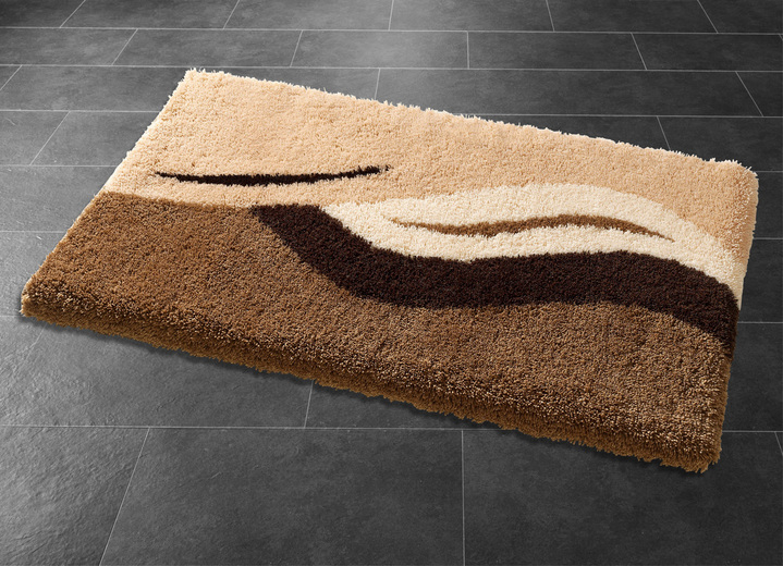 - Badkamerset met latex-gecoate, antislip TPR-achterkant, in Größe 100 (Matje, halfrond 50/80 cm) bis 112 (Toiletdekselafdekking 47/50 cm), in Farbe BEIGE