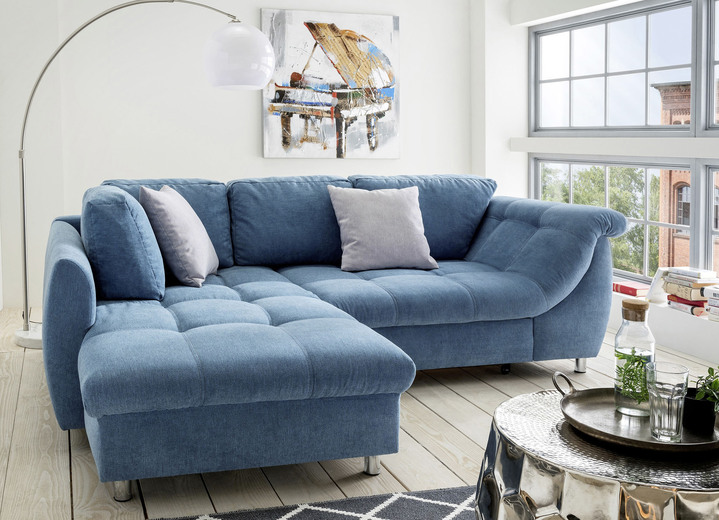 Hoekbankstellen - Hoekbank met decoratiekussen, in Farbe BLAUW, in Ausführung met bedfunctie Ansicht 1