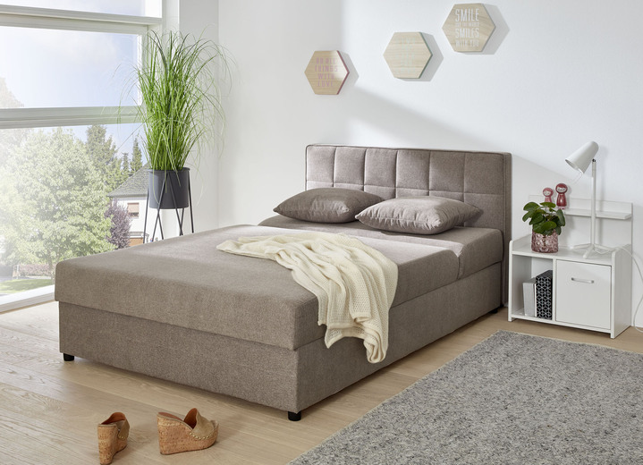 - Gestoffeerd bed met kussens, in Farbe BEIGE Ansicht 1