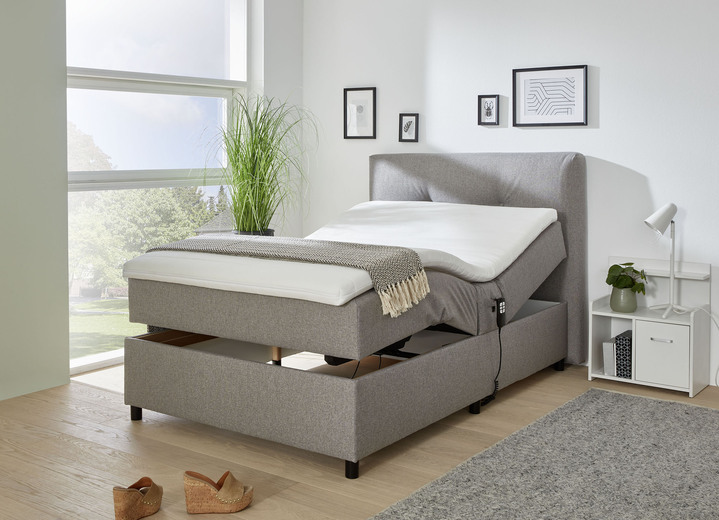 - Gestoffeerd bed met motor en topper, in Farbe BEIGE Ansicht 1