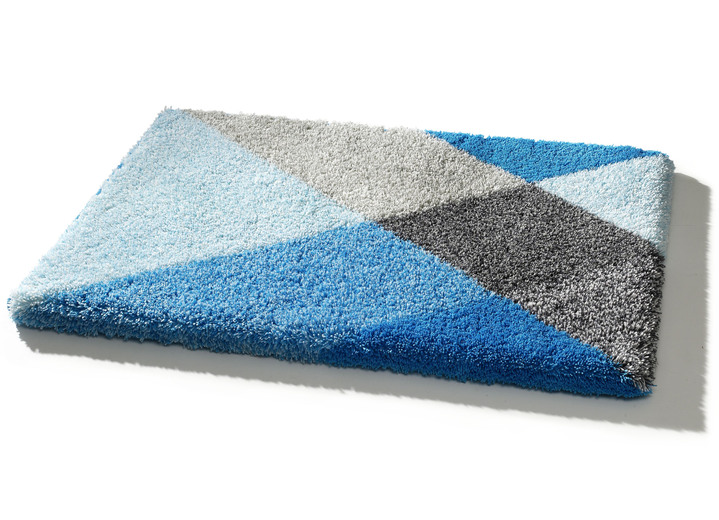 - Badkamerset met een geometrisch patroon, in Größe 100 (Matje, halfrond 50/80 cm) bis 112 (Toiletdekselafdekking 47/50 cm), in Farbe BLAUW