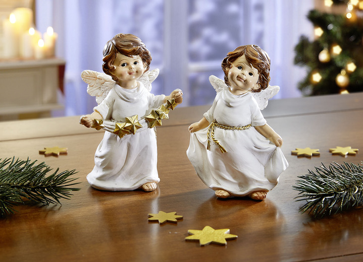 Weihnachten - Engel mit goldenem Gürtelband, 2er-Set, in Farbe WEISS-GOLD