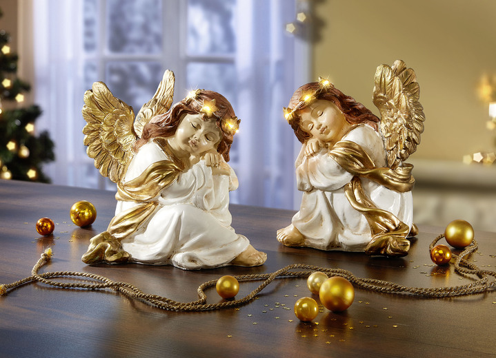 Weihnachten - Beleuchteter Engel, 2er-Set, in Farbe WEISS-GOLD
