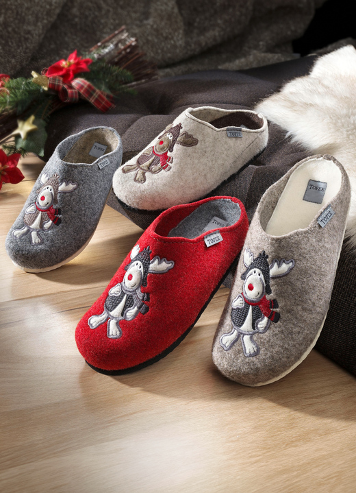 Huisschoenen - Pluizige, warme pantoffels van wolvilt, in Größe 036 bis 042, in Farbe ROOD Ansicht 1