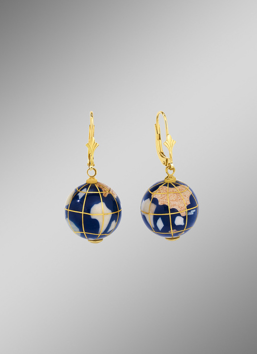 Ohrschmuck - Weltkugel Ohrringe mit echt Lapislazuli, in Farbe  Ansicht 1