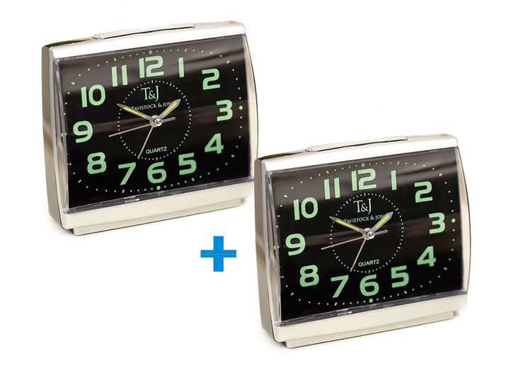 Praktische hulpmiddelen - Lichtgevende wekker met nauwkeurig quartz uurwerk, set van 2, in Farbe ZILVER-ZWART Ansicht 1