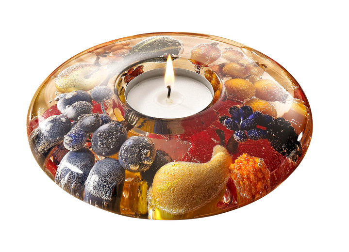 - Teelichthalter aus mundgeblasenem Glas, in Farbe BRAUN-ROT, in Ausführung Ufo Ansicht 1