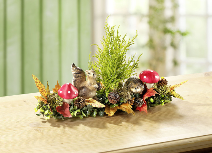 Kunst- & textielplanten - Tafeltoppers met herfstgrassen en bladeren, in Farbe GROEN-BRUIN-ROOD