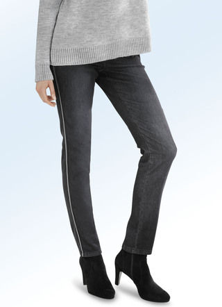 Jeans met sierband in rits-look