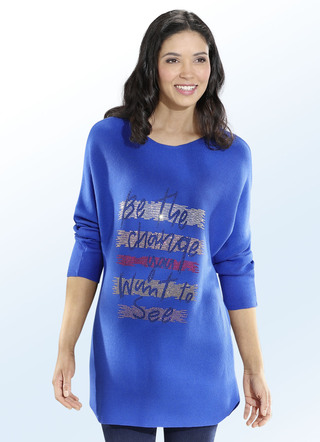 Lange trui met katoen en strass steentjes met belettering