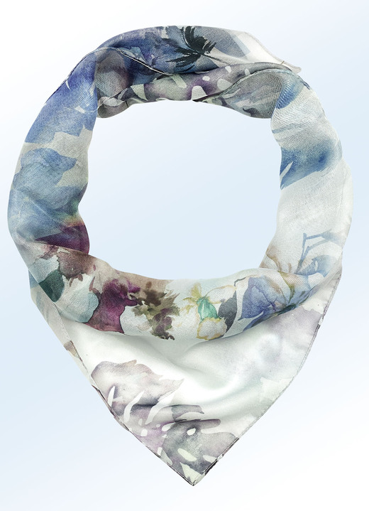 - Nicki handdoek met bloemmotief, in Farbe BLAUW-TURQUOISE Ansicht 1