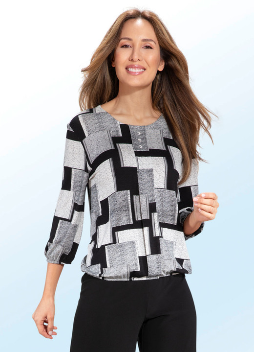 Tunieken - Shirt tuniek met sierknopen Tunieken - Shirt tuniek met sierknopen, in Größe 036 bis 052, in Farbe ZWART-ECRU