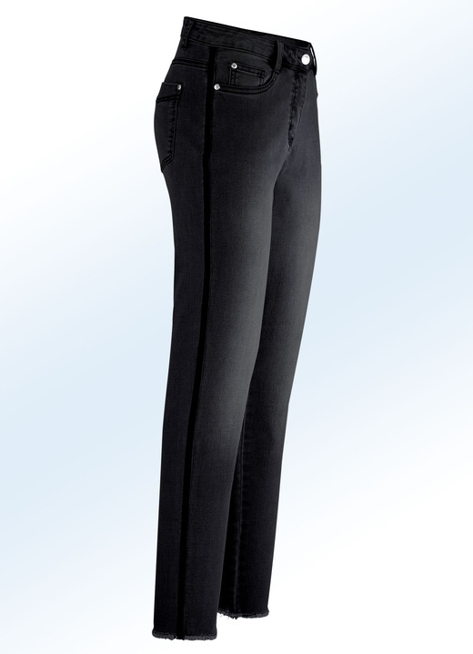 Broeken - Jeans met trendy fluwelen sierband, in Größe 017 bis 050, in Farbe ZWART Ansicht 1