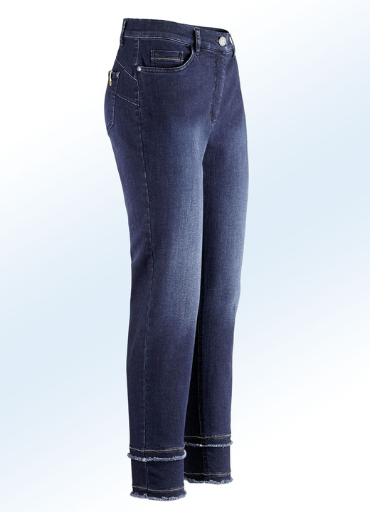 Broeken - Enkellange jeans met sprankelende decoratieve linten en zoom met franjes, in Größe 017 bis 052, in Farbe DONKERBLAUW Ansicht 1