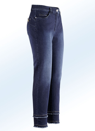 Enkellange jeans met sprankelende decoratieve linten en zoom met franjes
