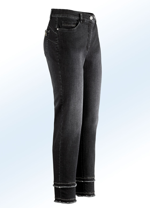 Broeken - Enkellange jeans met sprankelende decoratieve linten en zoom met franjes, in Größe 017 bis 052, in Farbe ZWART Ansicht 1