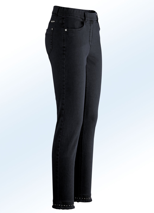 Broeken - Magische jeans met leuke klinknagels en een trendy zoom met franjes, in Größe 017 bis 052, in Farbe ZWART Ansicht 1