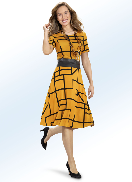 SALE % - Kleid mit Lederimitat-Einsatz, in Größe 019 bis 054, in Farbe SAFRAN-SCHWARZ
