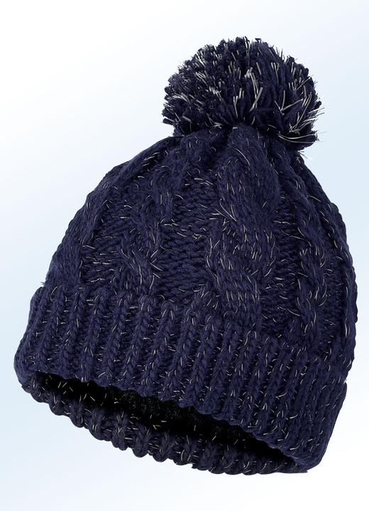 - Kabelgebreide muts met pompon, in Farbe MARINE Ansicht 1