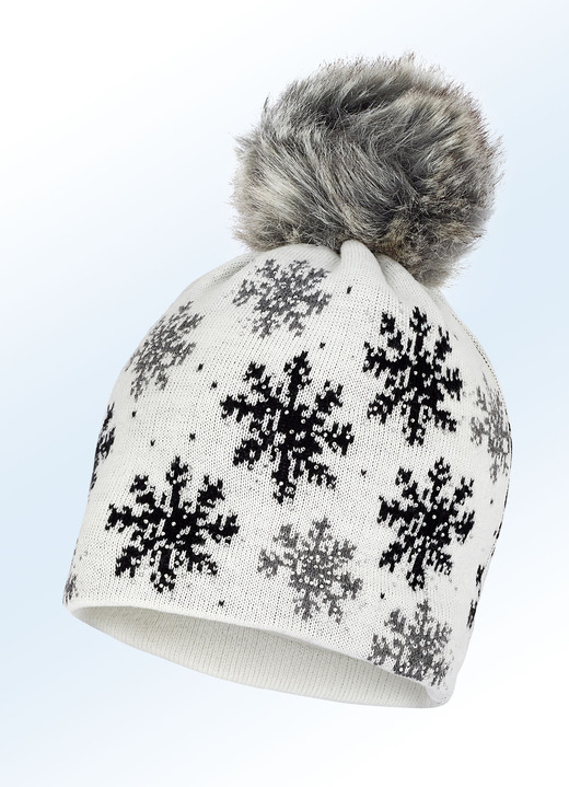 Mutsen & hoeden - Slimme fijngebreide muts met sneeuwvlokkendessin, in Farbe WIT Ansicht 1