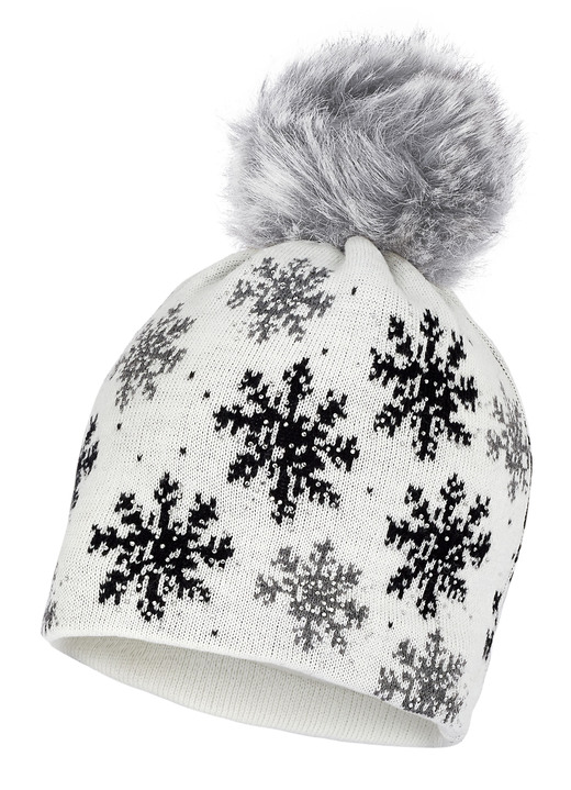 Mutsen & hoeden - Trendy dameshoed met sneeuwvlokdesign, in Farbe WIT Ansicht 1