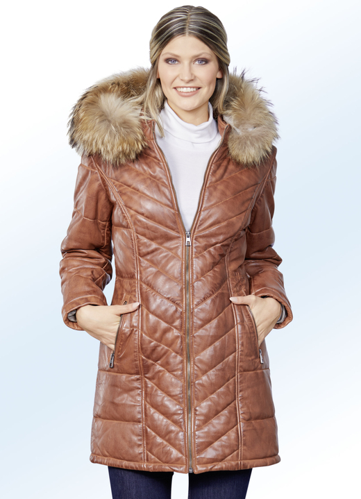 - Korte leren jas van “Cabrini”, in Größe 036 bis 048, in Farbe ANTIEKE COGNAC Ansicht 1