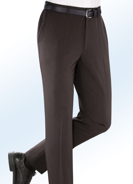 Broeken - ‘Brühl‘ broek met elastische inzetten in de tailleband in 4 kleuren, in Größe 025 bis 110, in Farbe GEVLEKT TABAKSBRUIN Ansicht 1