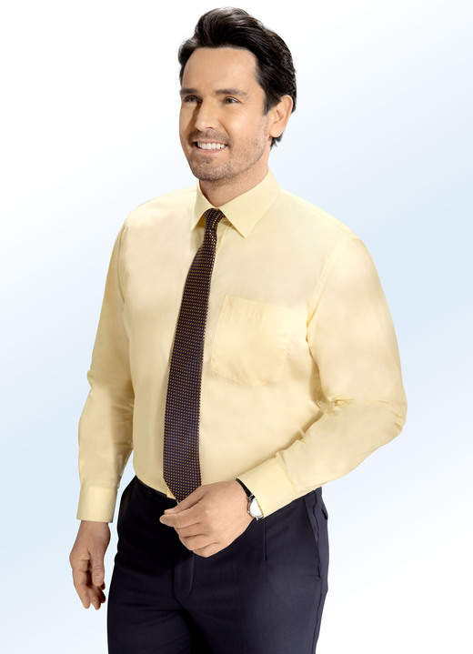 Businesshemden - Strijkvrij overhemd in 6 kleuren en 2 mouwlengtes, in Größe 038 bis 048, in Farbe LICHTGEEL Ansicht 1