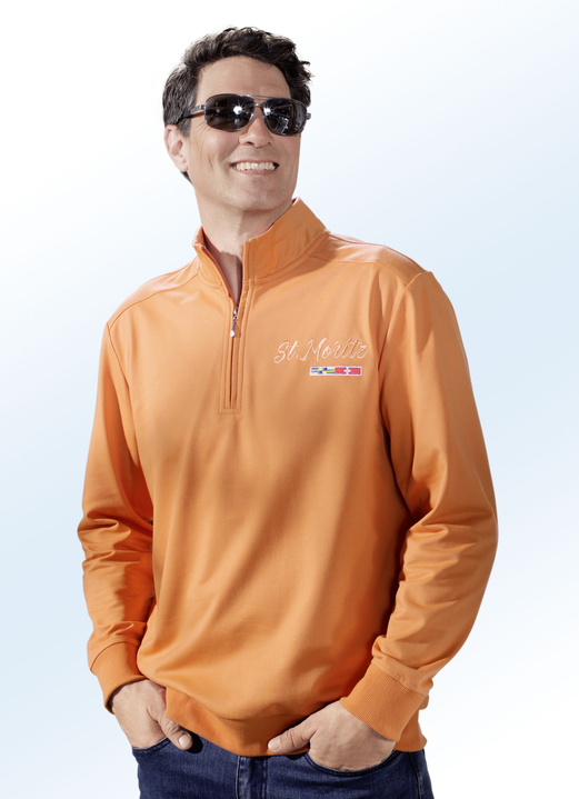 - Sweatshirt met Lupetto-kraag in 2 kleuren, in Größe 044 bis 060, in Farbe ORANJE