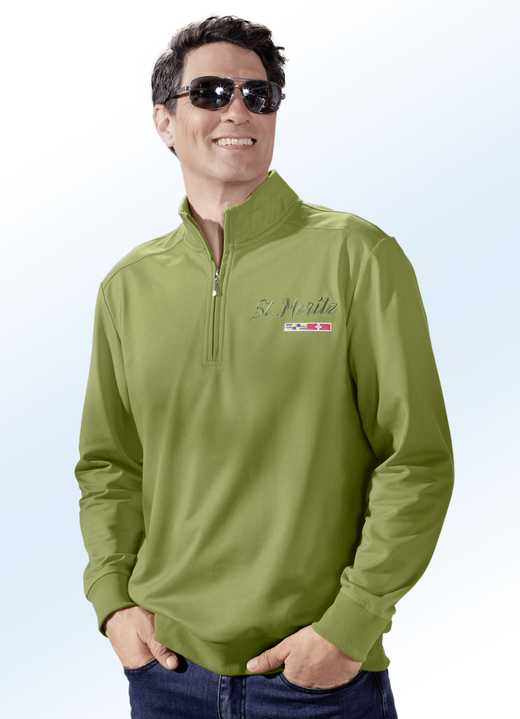 - Sweatshirt met Lupetto-kraag in 2 kleuren, in Größe 044 bis 060, in Farbe GROEN