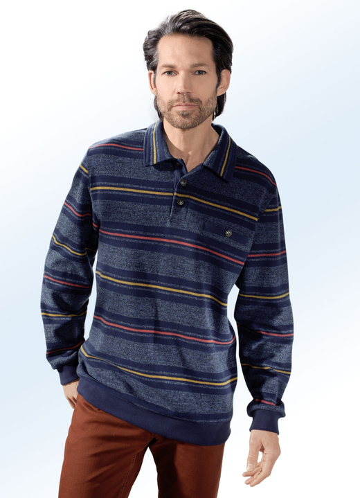 Shirts - Poloshirt met borstzakje met knoop, in Größe 046 bis 062, in Farbe MARINE-BLAUW