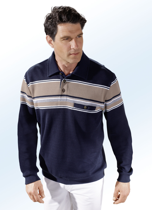 - Poloshirt met borstzakje met knoop, in Größe 046 bis 062, in Farbe MARINE BEIGE