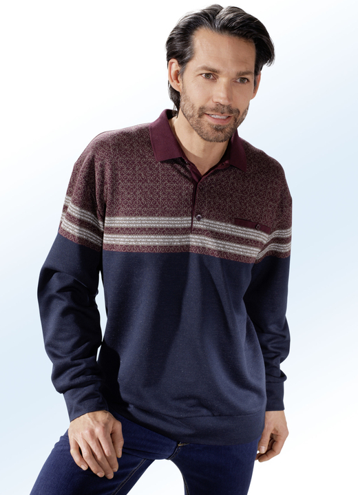Shirts - Poloshirt in een patroonmix in 2 kleuren, in Größe 046 bis 062, in Farbe MARINEBLAUW-BORDEAUX KAMEEL