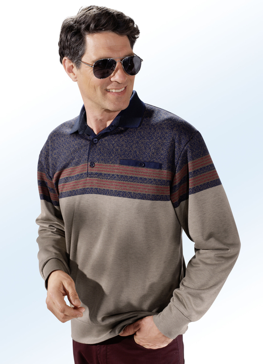 - Poloshirt in een patroonmix in 2 kleuren, in Größe 046 bis 062, in Farbe MARINEKAMEEL